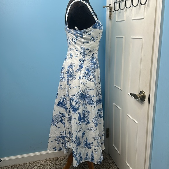 New AVEC LES FILLES Toile Nautical Print Cotton Blend Midi Dress NWT size 10 - Picture 6 of 13